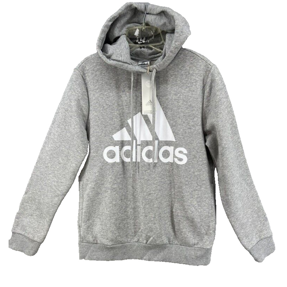NWT Adidas Sweatshirt Womens Sz L Grey Hooded Logo Heather Athletic Pockets
